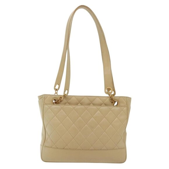 CHANEL Matelasse Chain Shoulder Bag Lamb Skin Beige Gold CC Auth - Picture 3 of 16